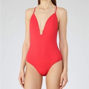 Reiss Pariso Cross-Back Swimsuit in Poppy Red